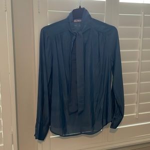 Blue tie neck top